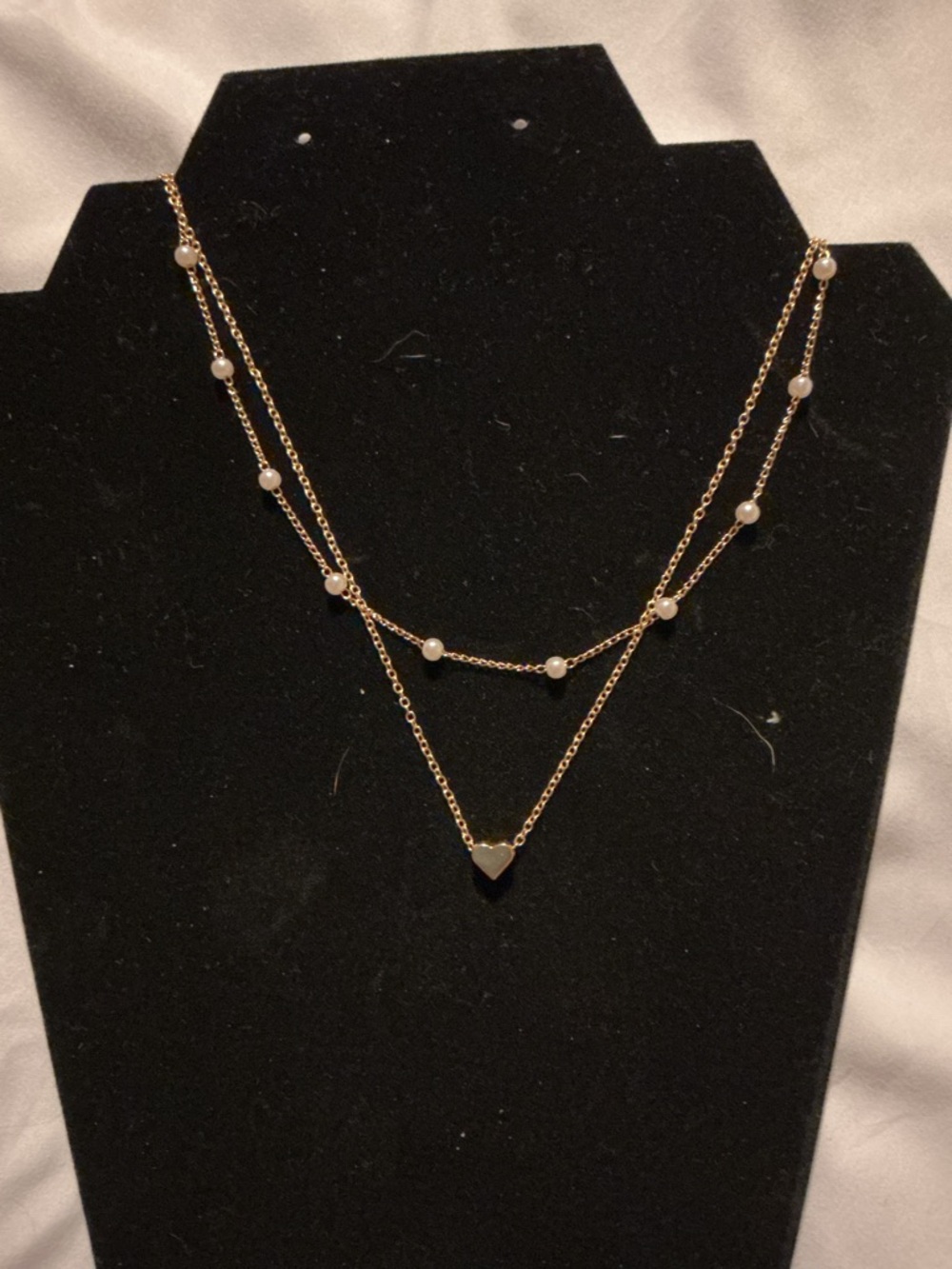 Gold Layered Pearl Necklace Heart Charm Dainty Chic